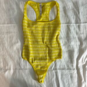 striped yellow bodysuit tags urban outfitters size medium